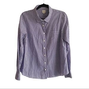 J. CREW The Perfect Shirt Long Sleeve Button Front Blouse Purple White Check L